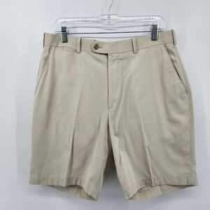 Peter Millar Mens 34 Beige Khaki Chino Shorts Cotton Blend Casual Flat‎ Front